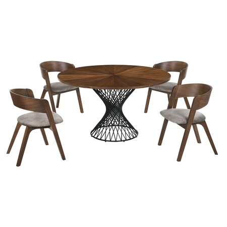 Armen Living Cirque and Jackie 5 Piece Walnut Round Dining Set SETCQDIWA5E